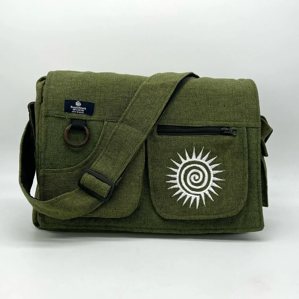 Multi pocket Cotton Embroidered Laptop Messenger Bag